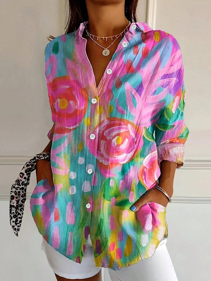 Chic Long Sleeve Shirt with Vibrant Print
