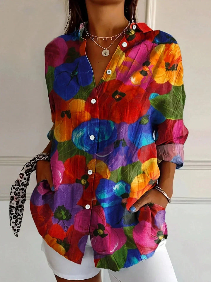 Chic Long Sleeve Shirt with Vibrant Print