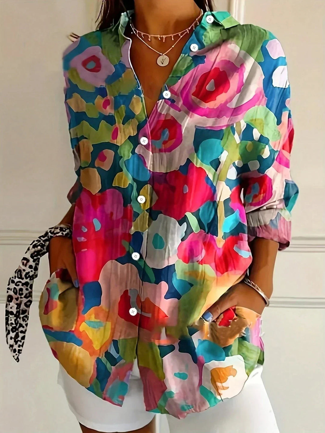 Chic Long Sleeve Shirt with Vibrant Print