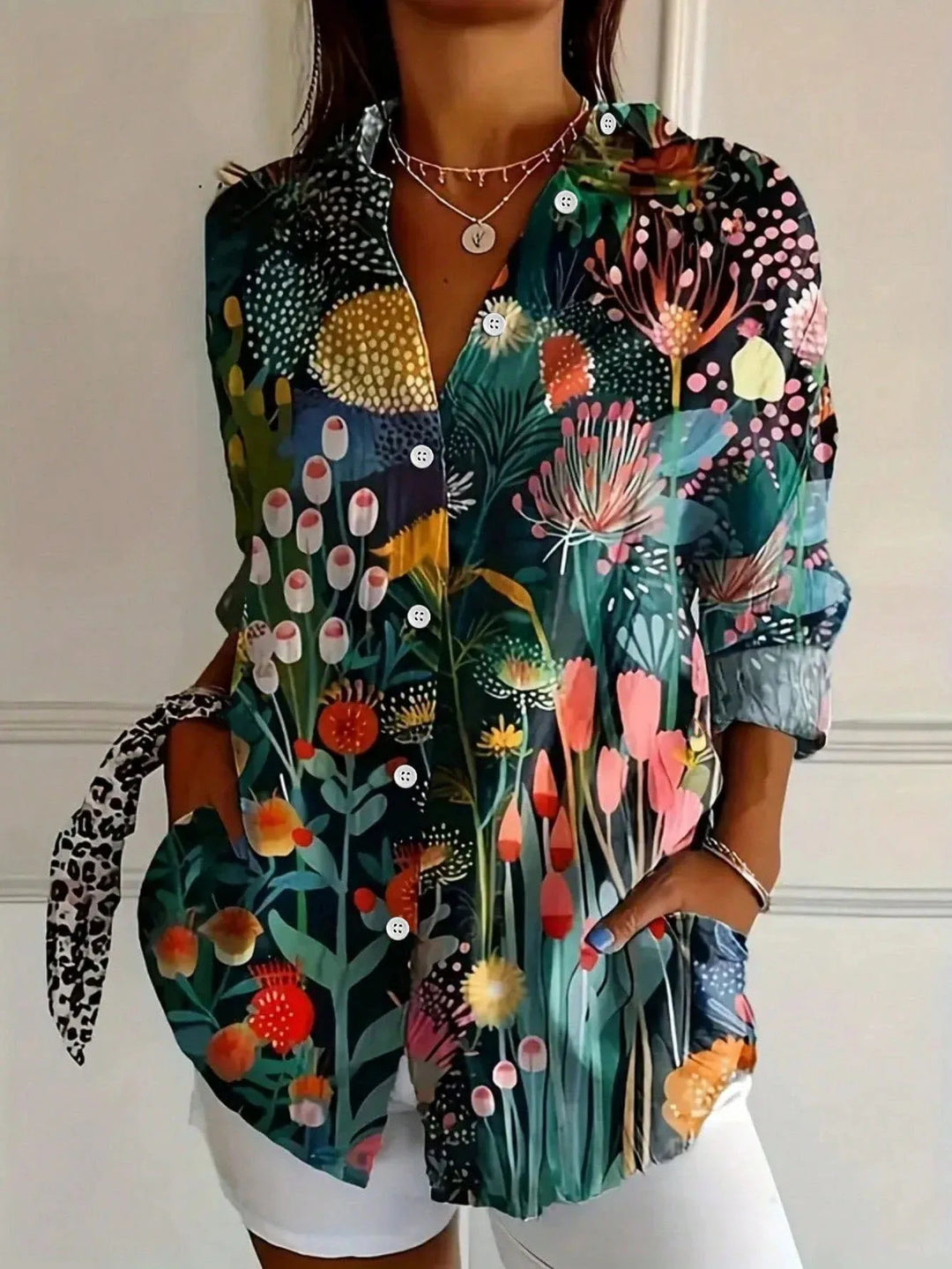 Chic Long Sleeve Shirt with Vibrant Print